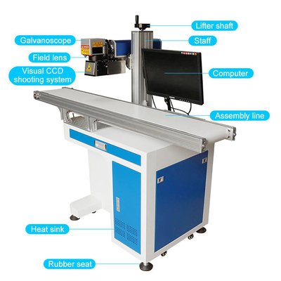 20W 30W 50W 100W Automatische kastenvezel lasermarkeringsgraveringsmachine met transportband
